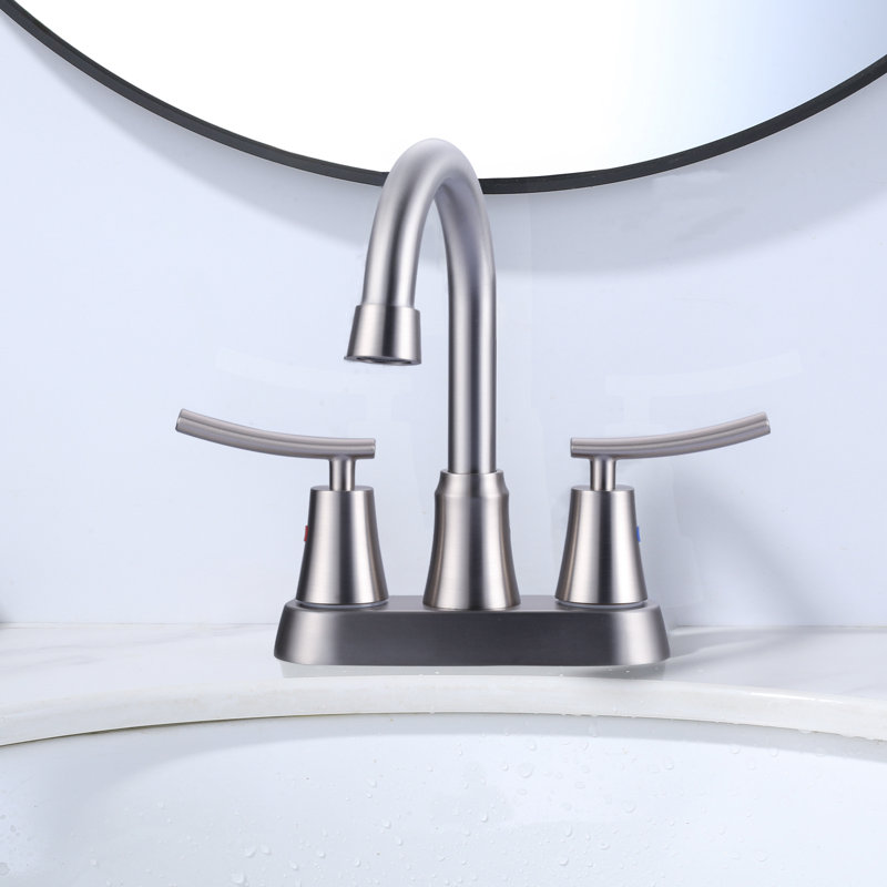 4 In. Centerset Double Handle Bathroom Faucet With Cupc Certified Supply Lines And Drain Kit Included, Nickel