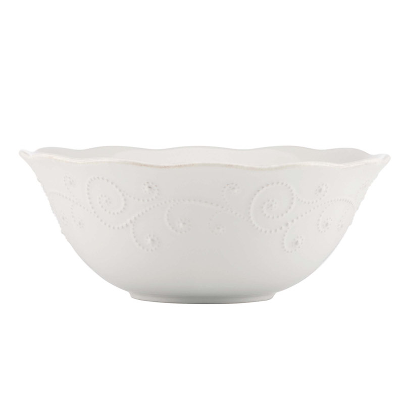 White Ceramic Scalloped Rim Serving Bowl, 12-inch
