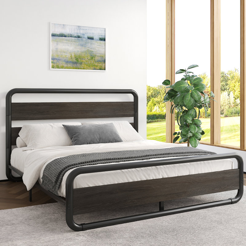 Darlicia 40.7" Bed Frame, King, Black/Natural