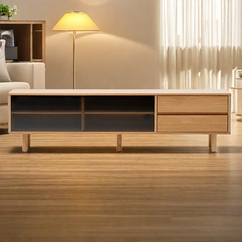 Meuble télé en bois de style chêne blanc, Jaune