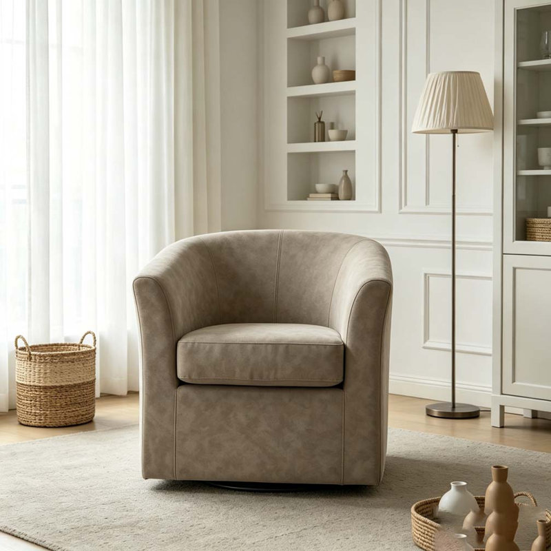 Fauteuil demi-tonneau pivotant en similicuir, Abricot