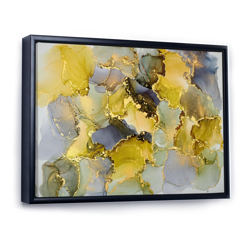 Vert luxueux abstrait fluide V - peinture sur toile, H 16 po x l 32 po x P 1 po, Cadre flottant noir