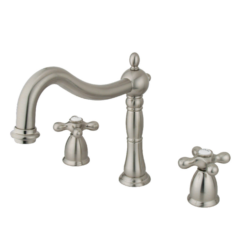 Kingston Brass Heritage Two-Handle 3-Hole Deck Mount Roman Tub Faucet, Brushed Nickel