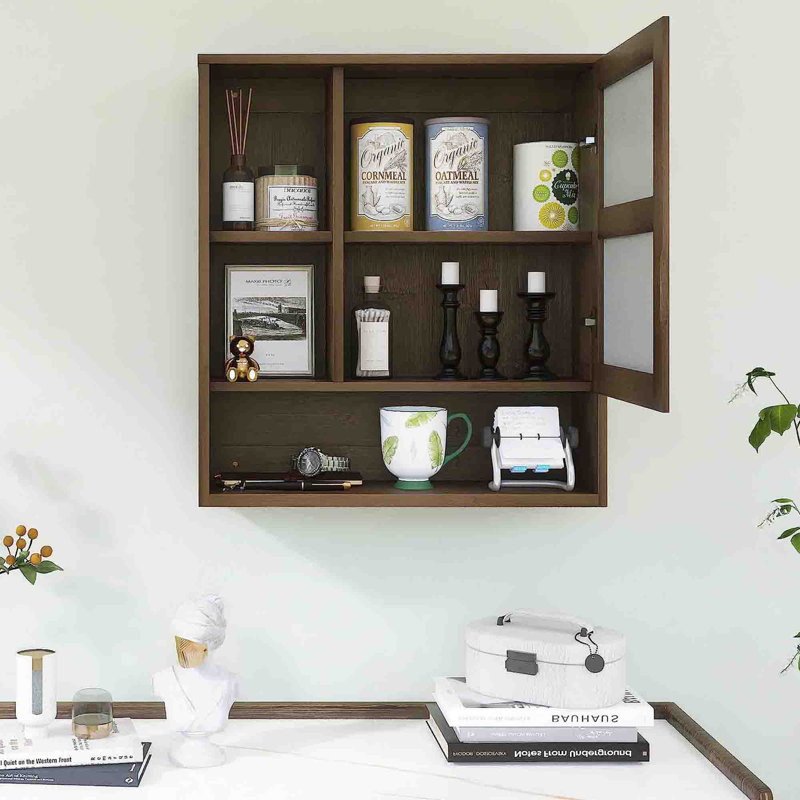555mm W 613mm H Wall Mounted Required Framed Medicine Cabinet With Mirror And Adjustable Shelf, Walnut