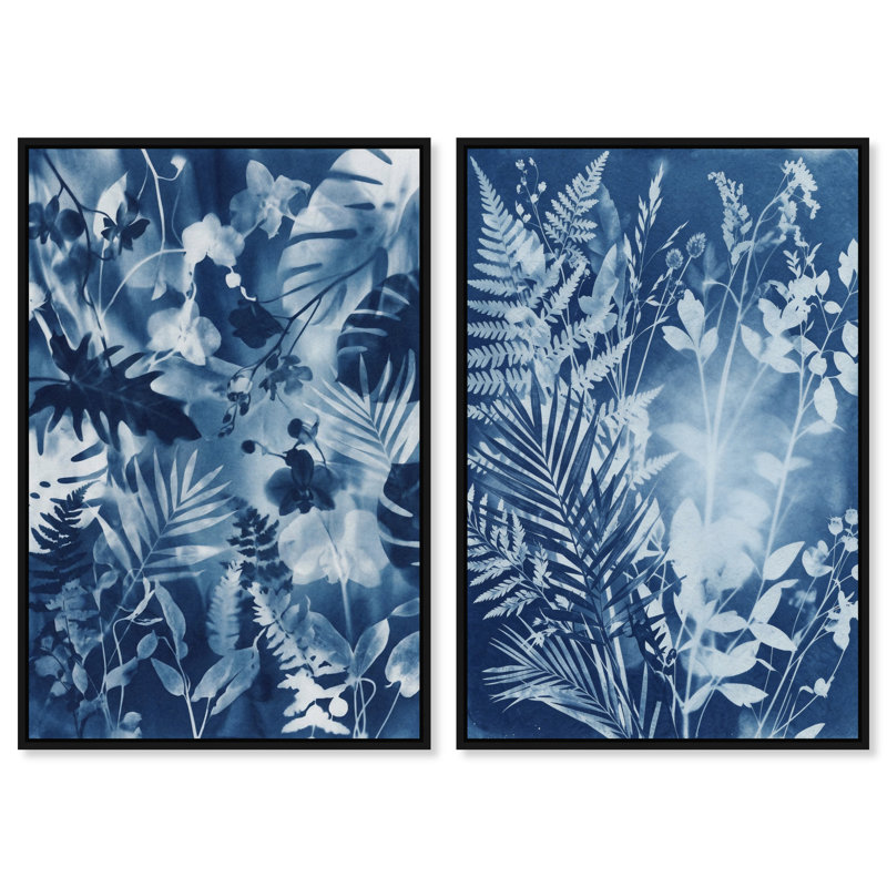 Blue Folliage Set Set by Oliver Gal, 37"H x 55"W, Black Floater Frame