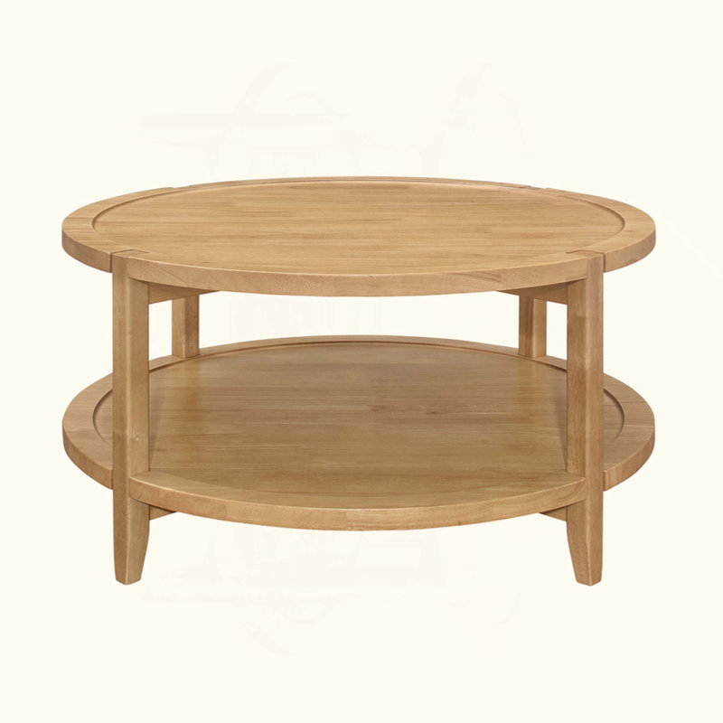 Table basse ronde en bois avec tablette inférieure
