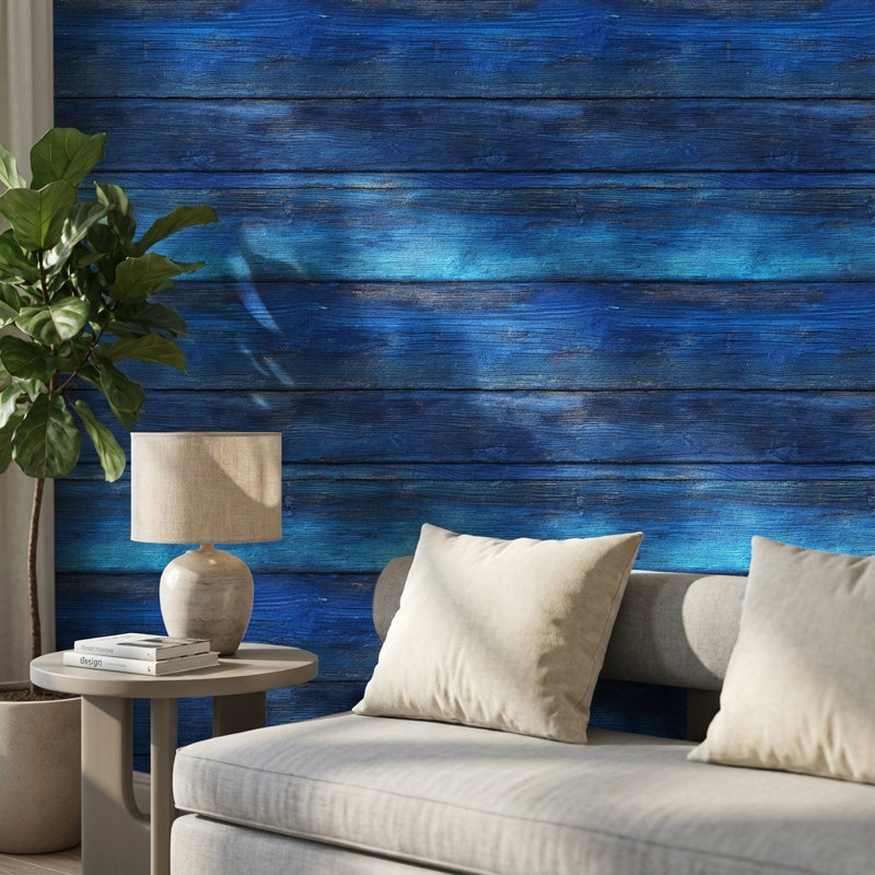 Blue Wallpaper Wood Rustic Decorative Mural