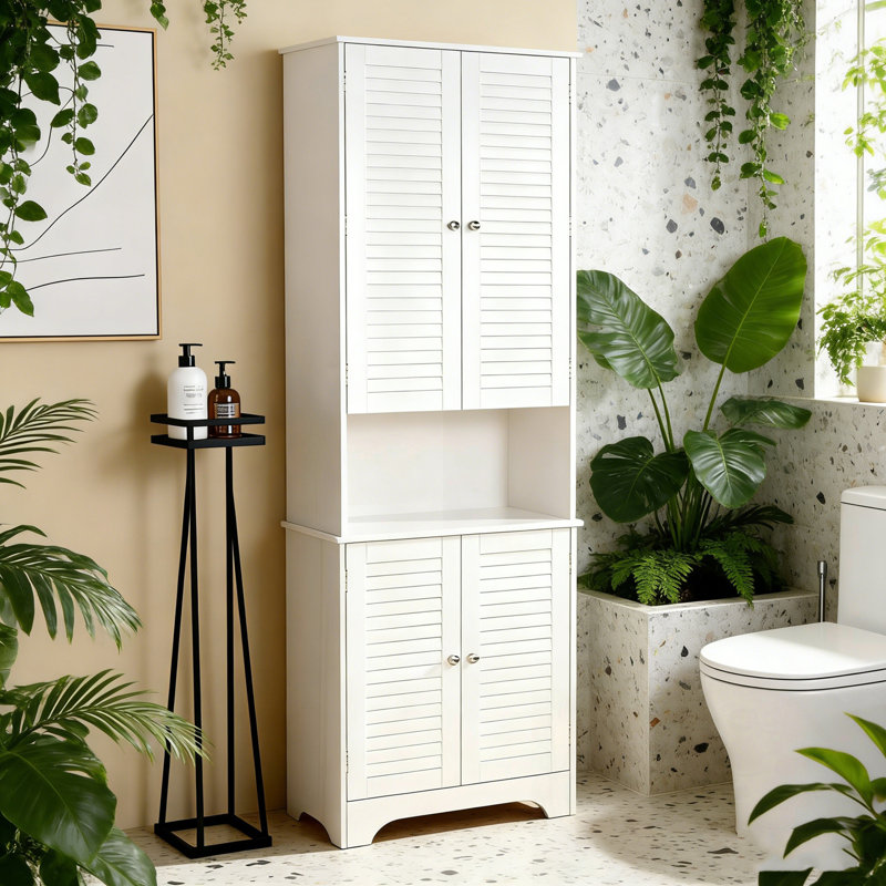 Narrow Dubuc Cabinet with 4 Doors and Shelf Adjustability, White