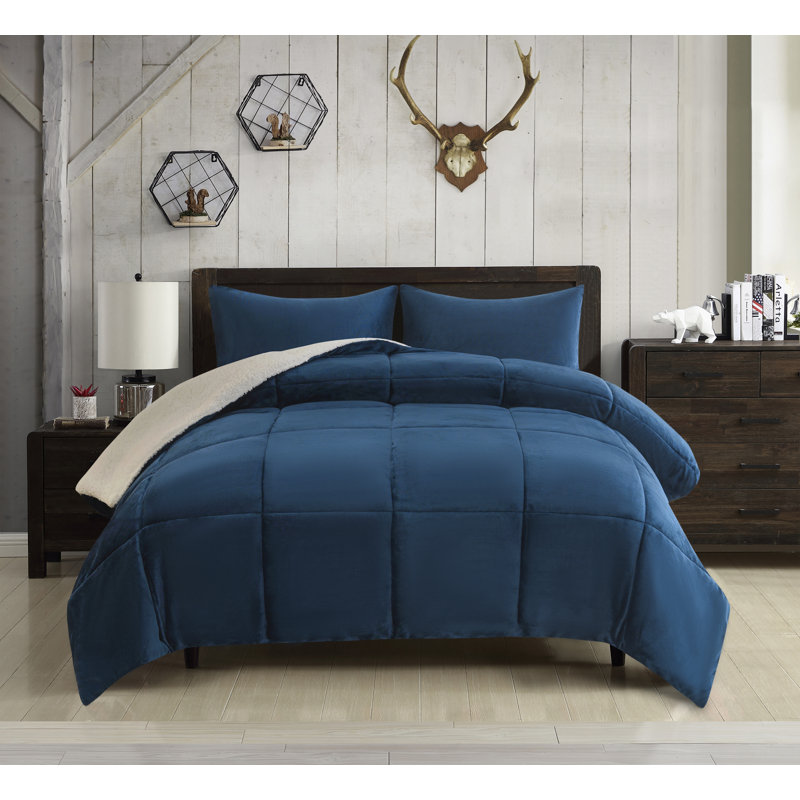 Mountain Ridge Boxed Polyester Box Stitch Comforter, Navy Blue, Full/Double