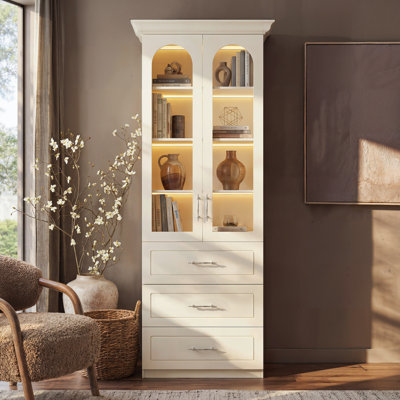 Bibliothèque Alderman H 92,5 "avec portes en verre et 3 tiroirs