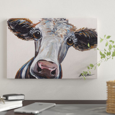 «Cora the Cow on Neutral» par Hippie Hound Studios - impression sur toile tendue