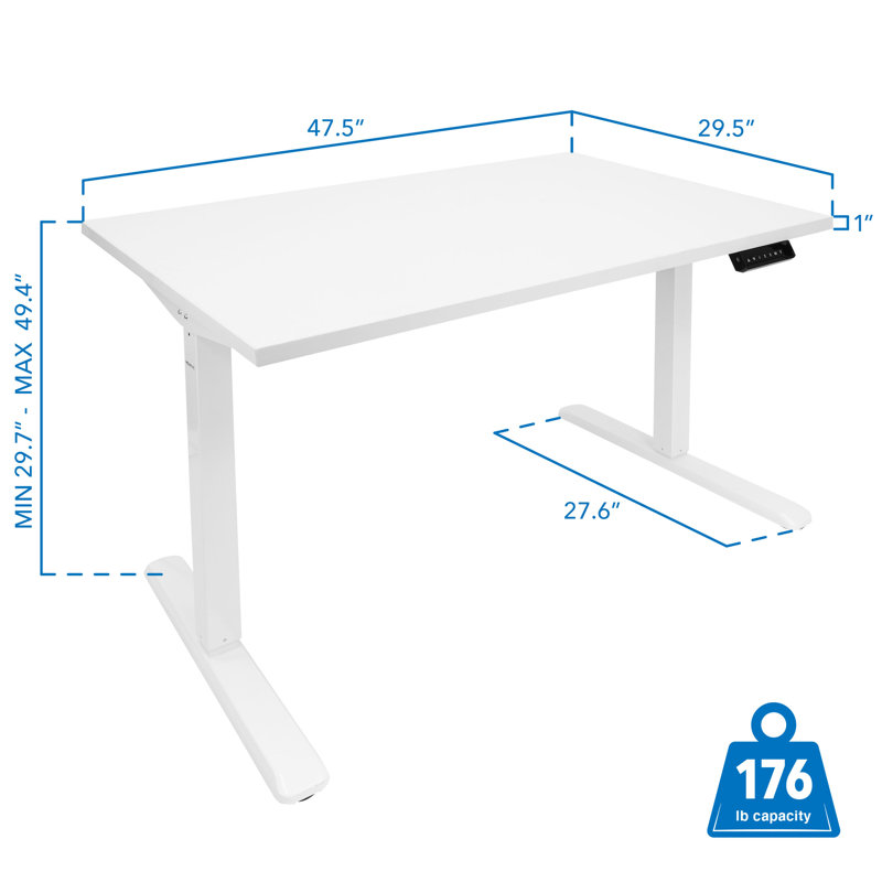 Mount-It Ultimate Dual Motor Electric Standing Desk with 48" Tabletop, 49.4" H x 47.5" W x 29.5" D, White/White