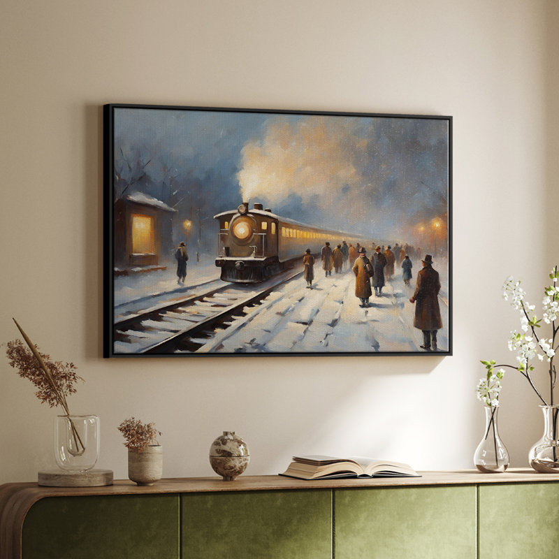 Paysage rétro-CCI, Toile avec cadre flottant noir, H 17 po x l 25 po x P 2 po