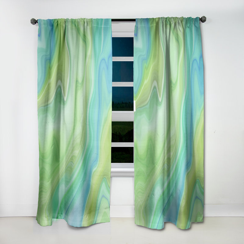 Rideau simple occultant en velours blanc et bleu à motif géométrique Mid-Century, L 52 po x L 108 po