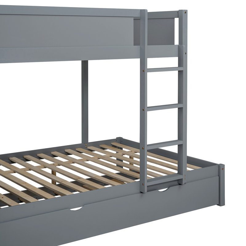 Lit superposé avec lit gigogne, rangement et bureau, Gris, Lit superposé double sur double