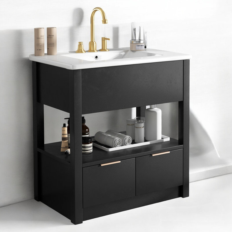 Ensemble de meuble-lavabo simple 30 po avec plateau en céramique, Noir