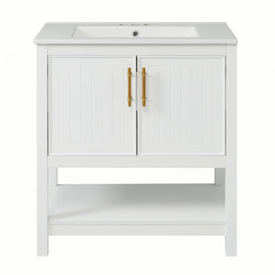 30-Inch Bathroom Vanity With Ceramic Sink And Versatile Storage - Ideal For Small Bathrooms