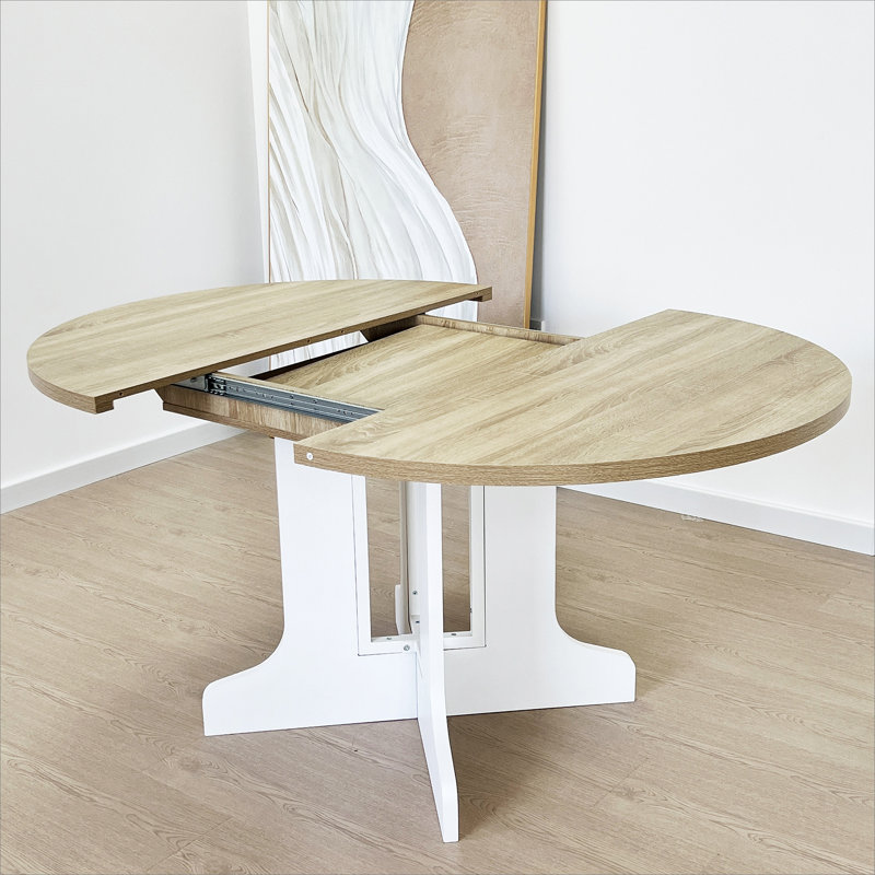 Dining Table for Farmhouse Kitchen 59x43 Inch Expandable Oval Table Top with Removable Leaf Trestle X Shaped Base White