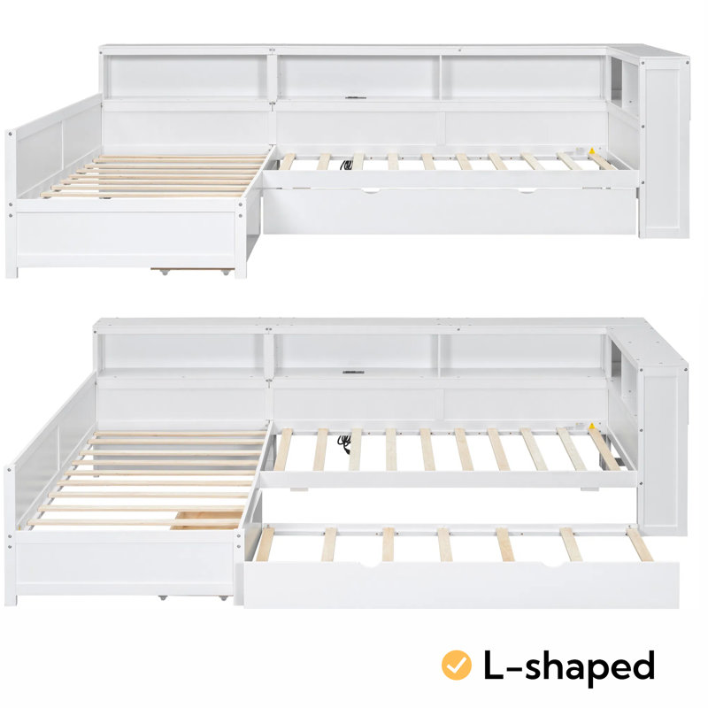 Lit plateforme simple en bois avec lit gigogne et tiroir en bois L, Blanc