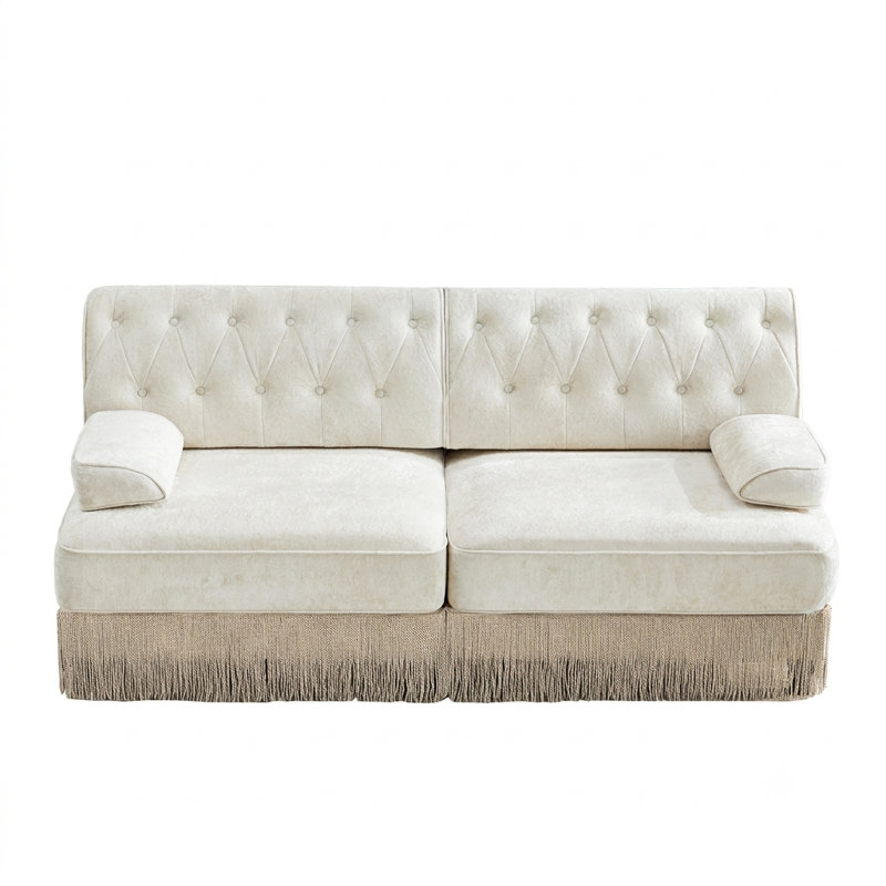 Canapé Chesterfield modulaire, capitonné, jupe à franges, facile à assembler pour le salon, la chambre à coucher, Beige