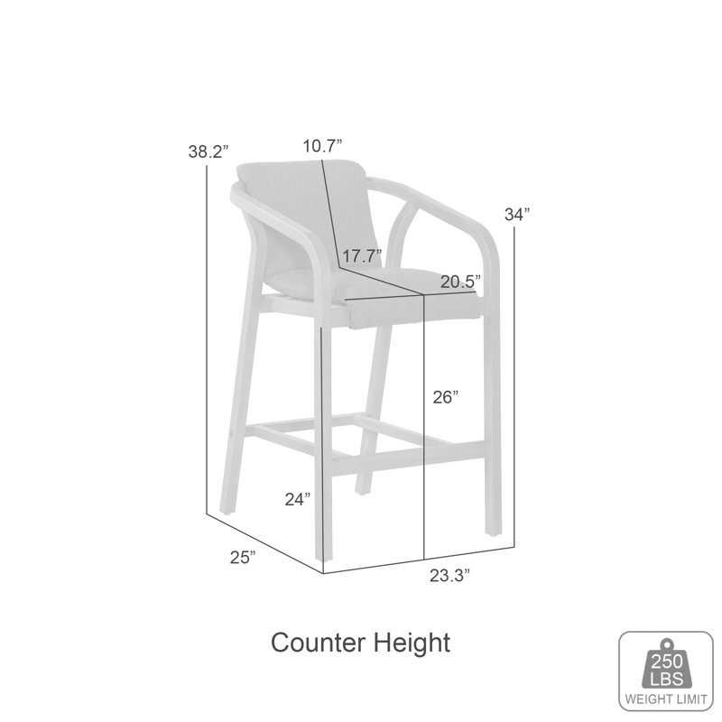 Tabouret de bar d'extérieur Lailoken, hauteur de comptoir, en bois d'eucalyptus avec assise en oléfine - Lot de 2