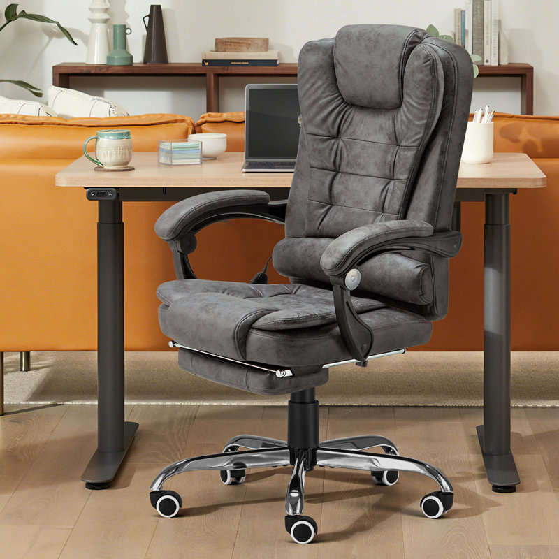 Nola Ergonomic Heated Massage Executive Chair, Gray Faux Leather
