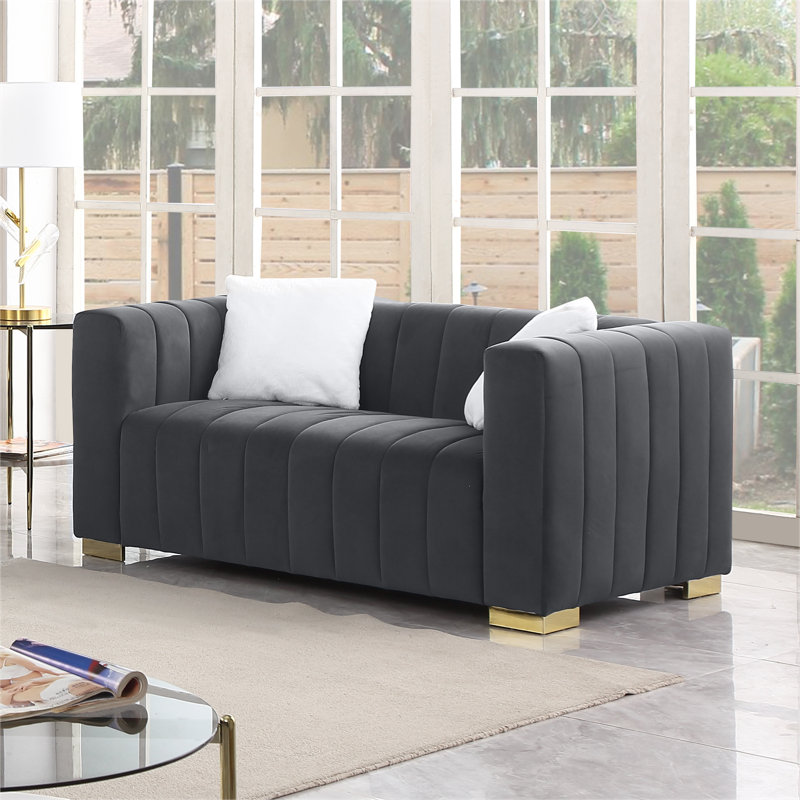 Ensemble de salon en velours 2 pièces Clifford, Or, Velours gris