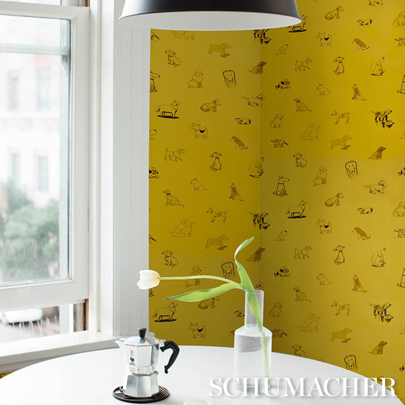 Schumacher X The New Yorker Good Dogs Everywhere Wallpaper, Taxi-Cab Yellow