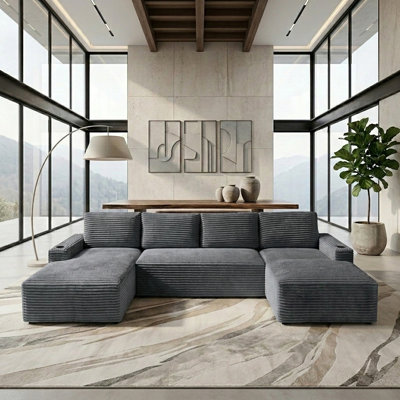 133.4" U-Shape Modular Cloud Corduroy Sofa - Modern And Suitable For Living Room, Comfortable,Living Room Combination Sofa,Boneless Sectional Couch Loveseat Couch Vacuum-Sealed Compression Sofa,No Assembly Needed,gray