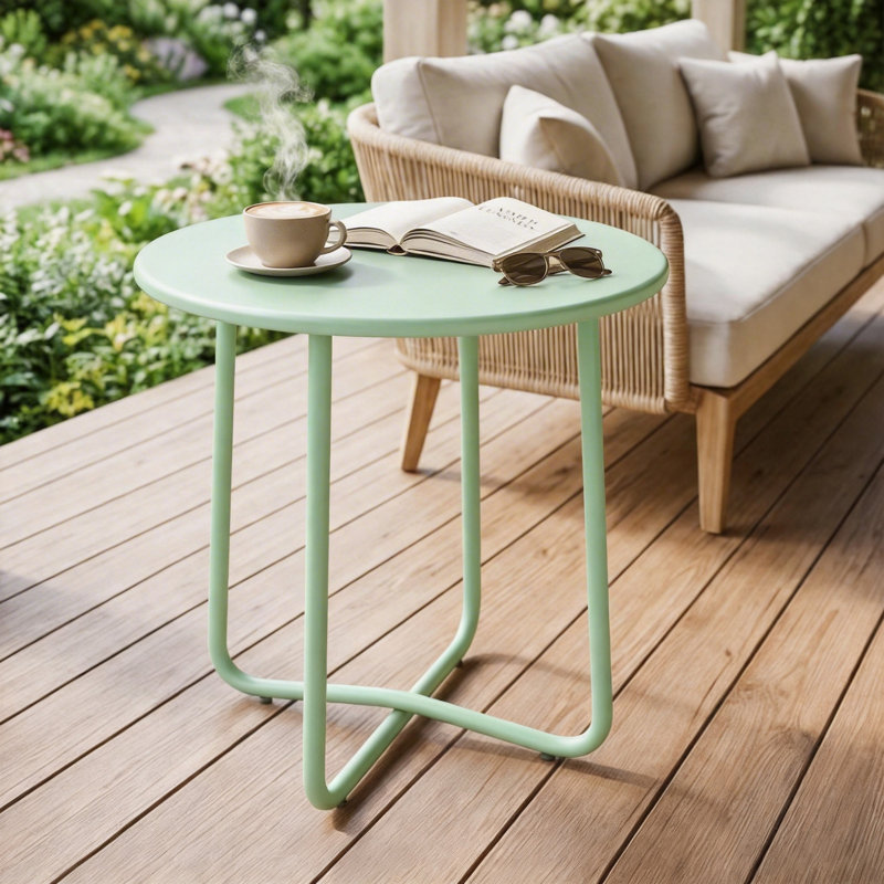 Outsunny 48 cm Round Garden Side Table with Rolled Edge Metal, Green
