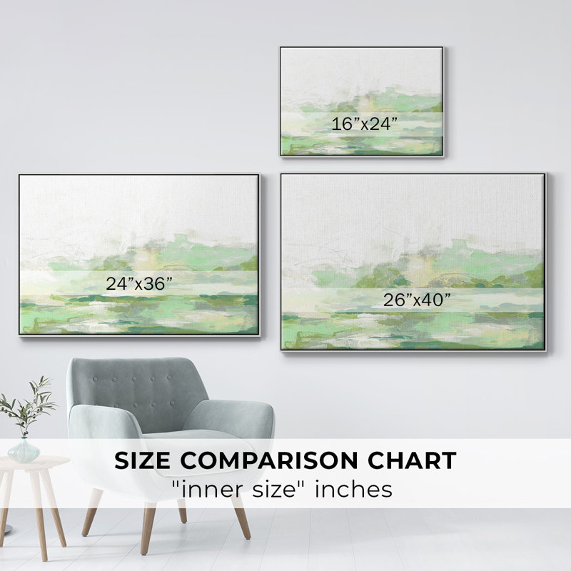 Green Mist Vista II, reproduction d'art sur toile, Toile encadrée flottée blanche, H 17 po x l 25 po x P 2 po