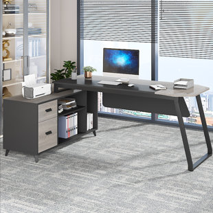 Ultic Gray Reversible L-Shaped Desk Computer Desk with Drawers & Shelf  Ample Storage