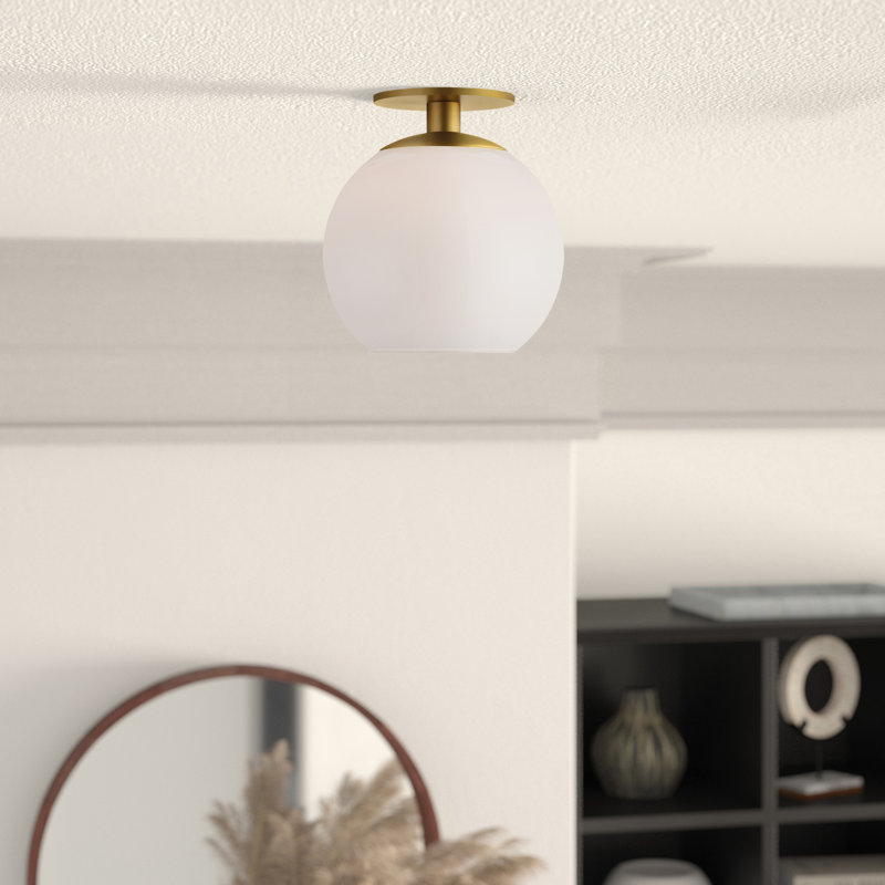 Plafonnier semi-encastré à 1 lumière Snead, H 11,2 po x l 9,8 po x P 9,8 po, Laiton, Blanc givré