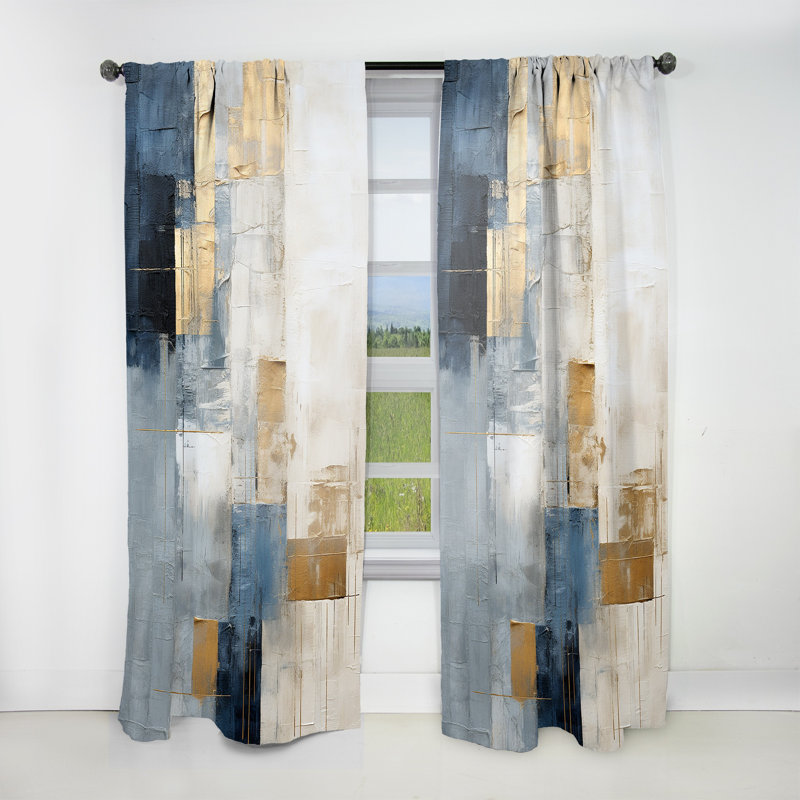 Paysage d'hiver simple beige et doré - Rideau traditionnel en velours - obscurcissant - 1 panneau, L 52 po x L 63 po