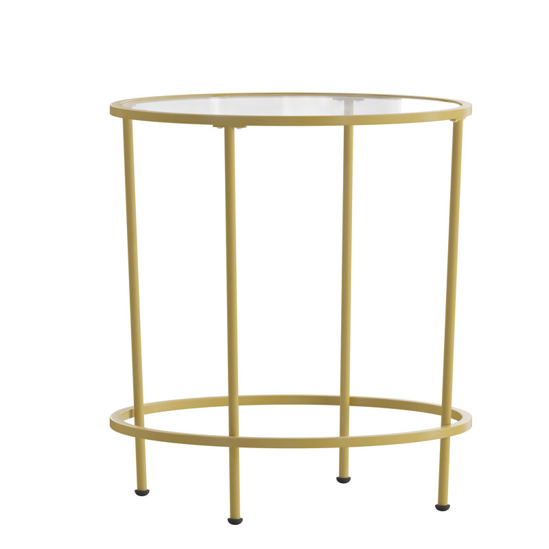 Round End Table, Modern Glass Accent Table with Metal Frame