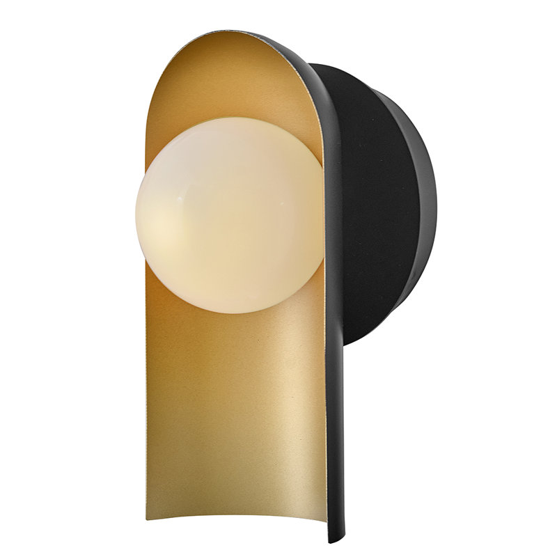 Medium Single Light Wall Sconce with Lacquered Brass Interior, Black;Bronze