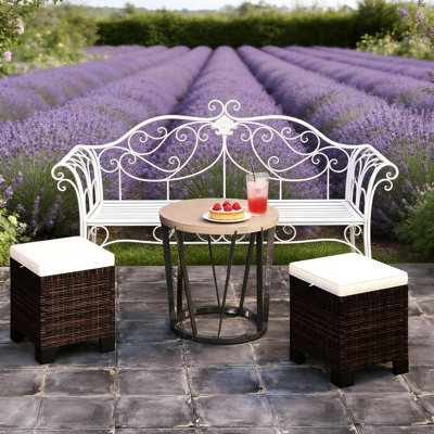 Carré extérieur de 2 pièces beige, pouvant servir de tabourets, de repose-pieds ou de tables, enveloppé et résistant aux intempéries, housses de coussin amovibles, coussinets à quatre pieds à structure stable en acier, profondeur de 15,7 po, unités à assembler