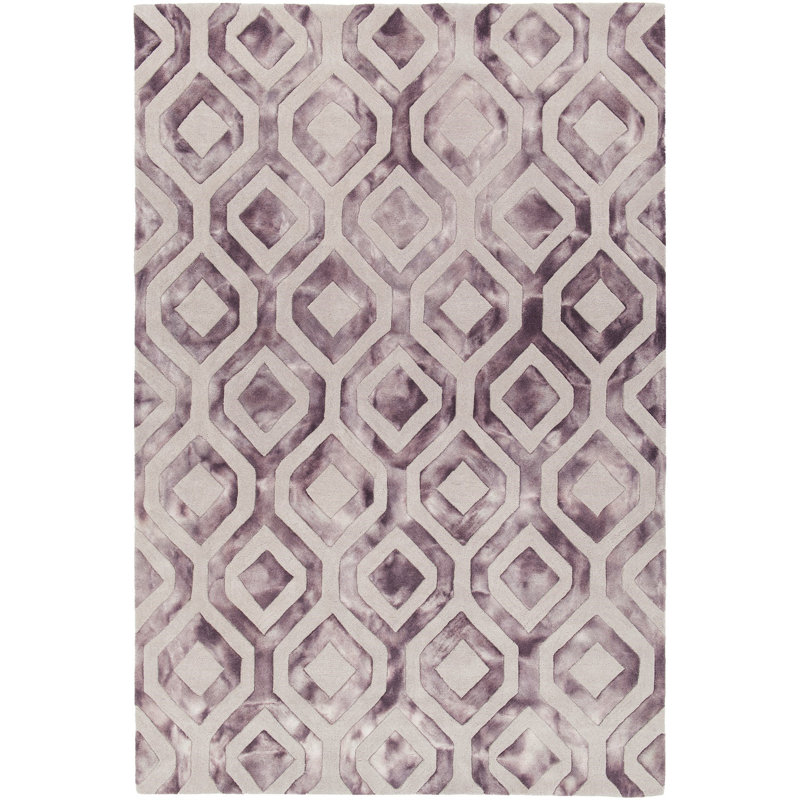 Tapis en laine touffeté à la main à motif géométrique mauve et gris Angelo, 7 pi 9 po x 10 pi 6 po