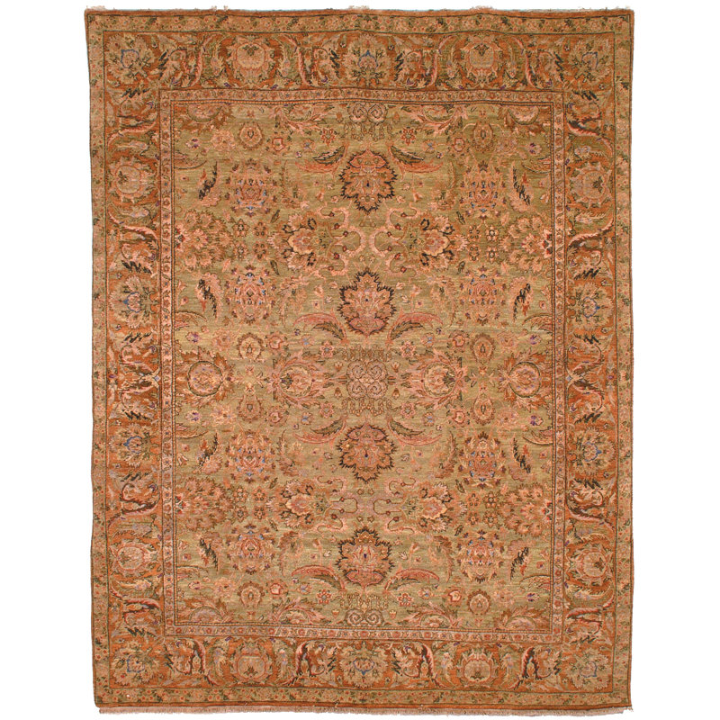 Tapis vert clair / doré noué à la main Nanango, Rectangle 12 pi x 15 pi