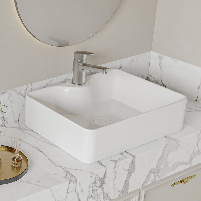 Lavabo de salle de bain vasque rectangulaire en porcelaine vitreuse avec trou de robinet l 19 po x P 14 po Denbigh, Blanc