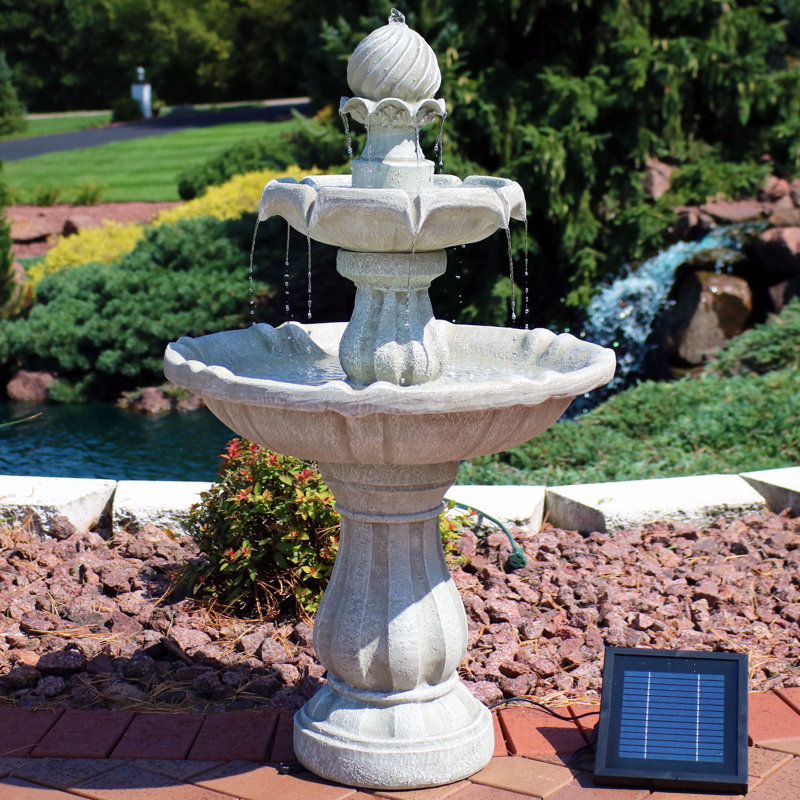Malpelo Traditional Resin Solar Water Fountain with Battery, White