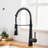Spring Pull-Down Black Kitchen Faucet, Single Handle Operation, Construction, Layer, Multi-Functional Spray Mode, Easy Installation Handbook