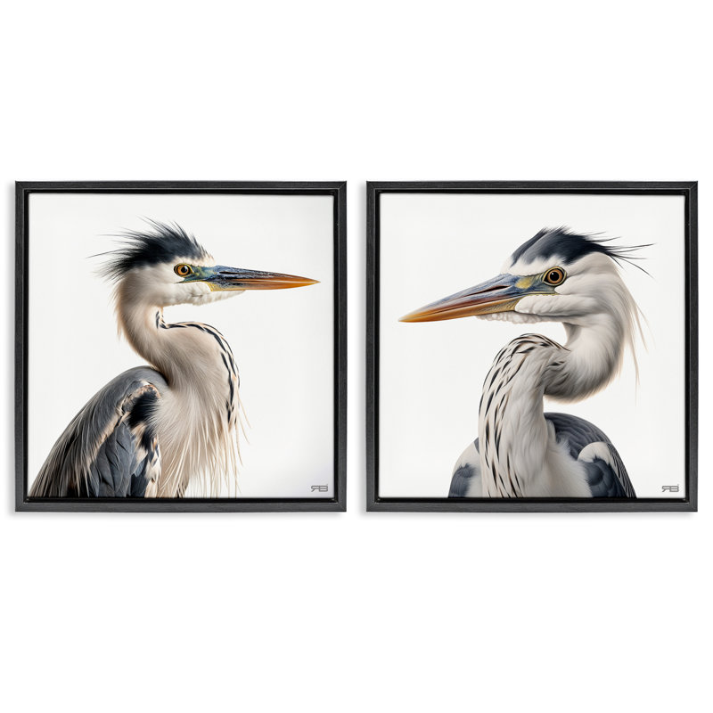 «Young Heron Birds», ensemble de 2 toiles flottantes encadrées par Roozbeh Bahramali, Cadre flottant noir de jais