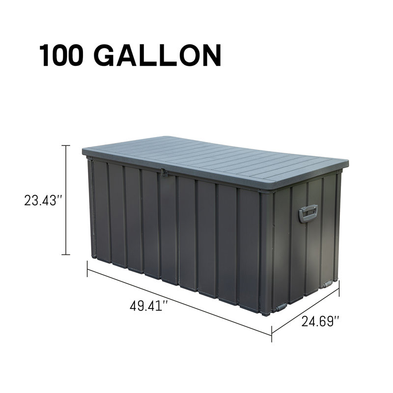 Boîte de rangement extérieure 100 gallons imperméable, Gris foncé