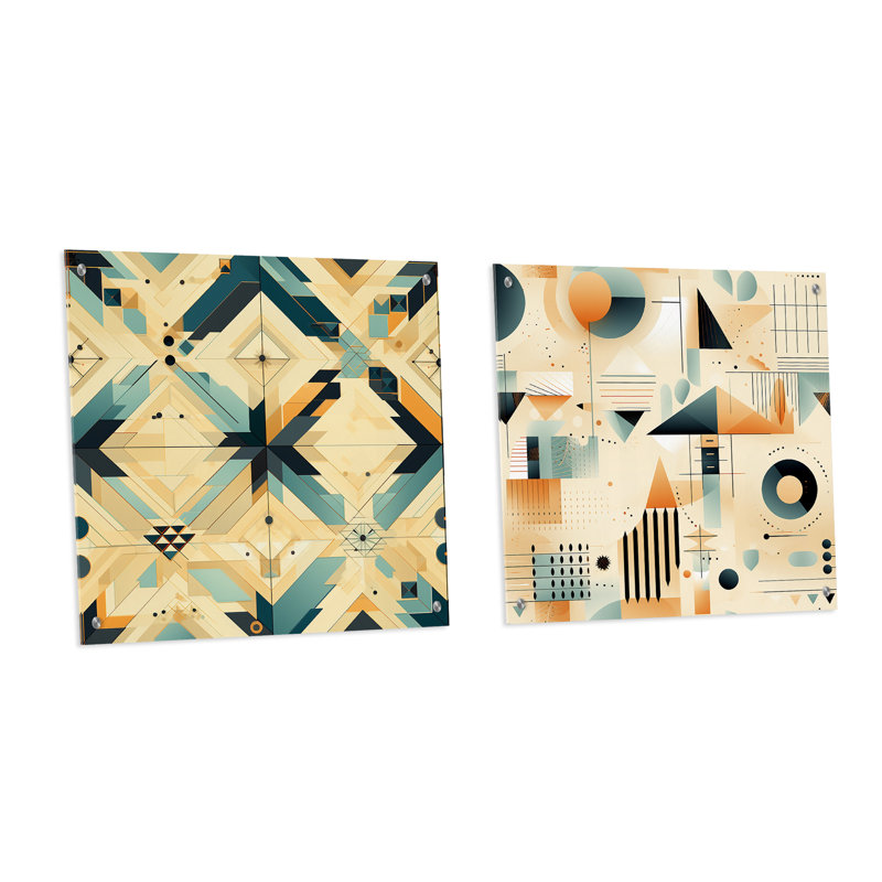 Corbell - Ensemble de 2 verres muraux abstraits géométriques en acrylique, H 30 po x l 61 po