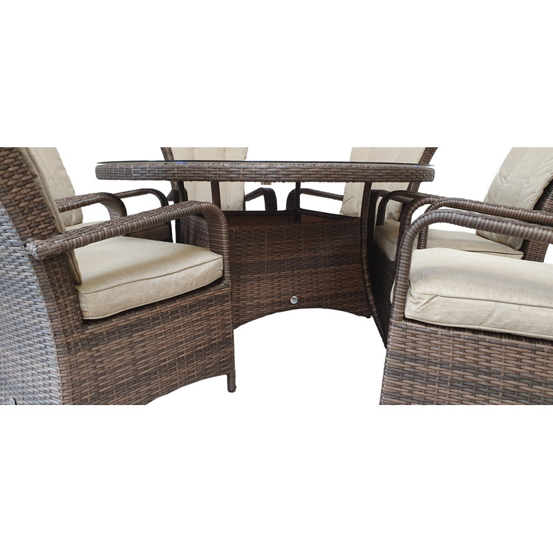 Faith 6 - Person Wicker Patio Dining Set with Round Table , Cushions Included, Brown, Natural White
