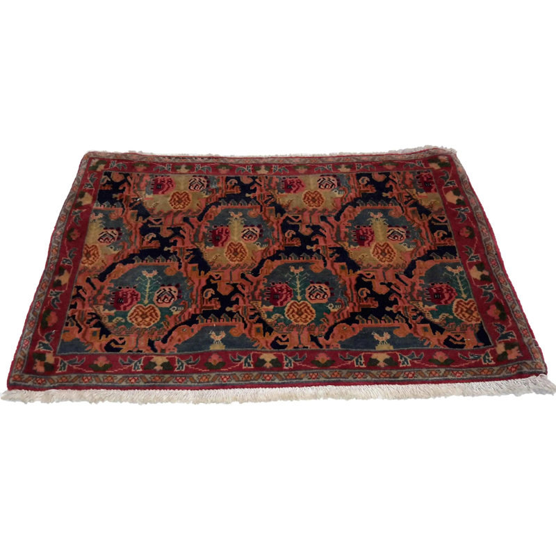 Tapis oriental bleu / rouge en coton et laine 1 pi 7 po x 2 pi 5 po Rhandy