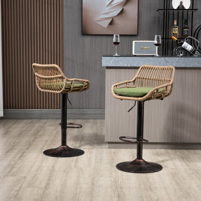 Chaises de bar pivotantes réglables de 2 - pour la cuisine et la salle à manger, hauteur de comptoir avec repose-pieds, base en métal robuste, tabourets de siège en lin 2, repose-pieds en position repas