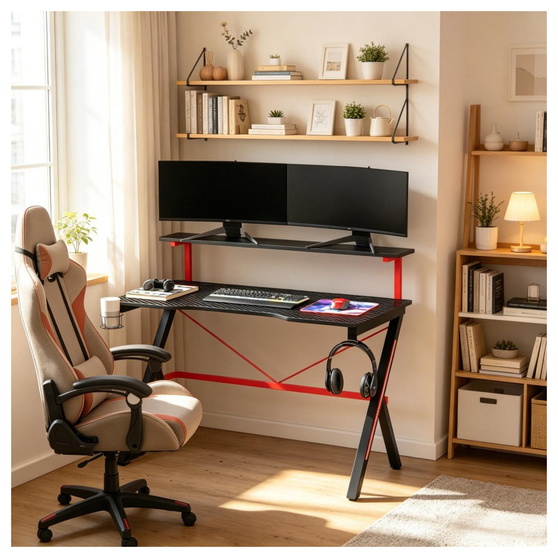 Modern Office Desk,Computer Desk,Gaming Desk with Double Desktop(Only Desk)