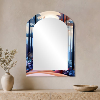 Blue Vintage Arched Metal Wall Mirror – Vibrant Woodland Trail in the Summer II, Metal Print